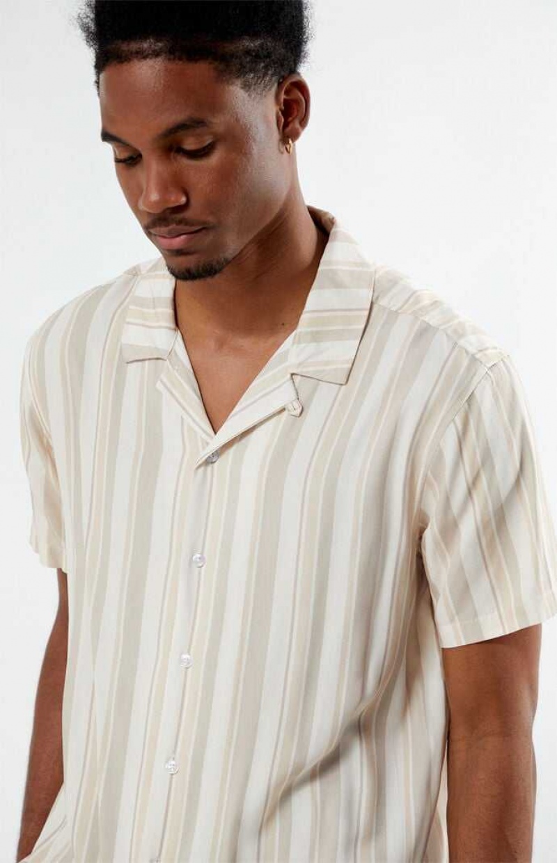 CREAM PacSun Viscose Vertical Stripe Camp Shirt | XYHOGCZ-87