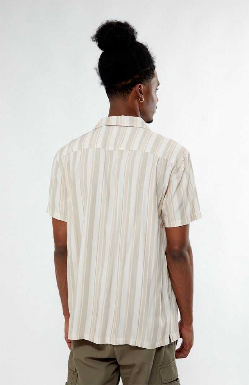 CREAM PacSun Viscose Vertical Stripe Camp Shirt | XYHOGCZ-87