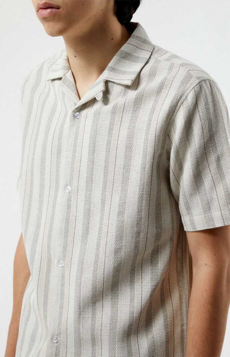 CREAM PacSun Weave Stripe Camp Shirt | JYBZIXG-45