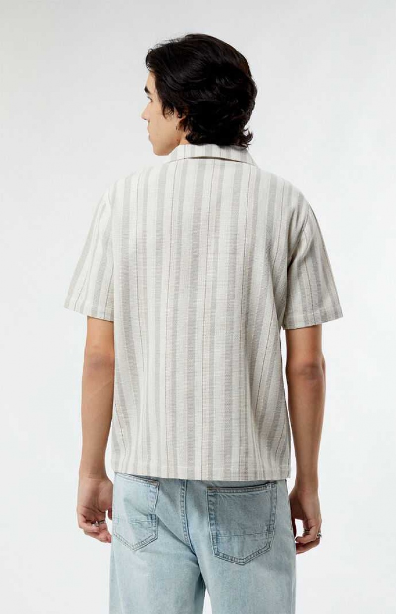 CREAM PacSun Weave Stripe Camp Shirt | JYBZIXG-45