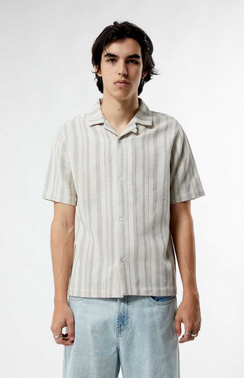 CREAM PacSun Weave Stripe Camp Shirt | JYBZIXG-45