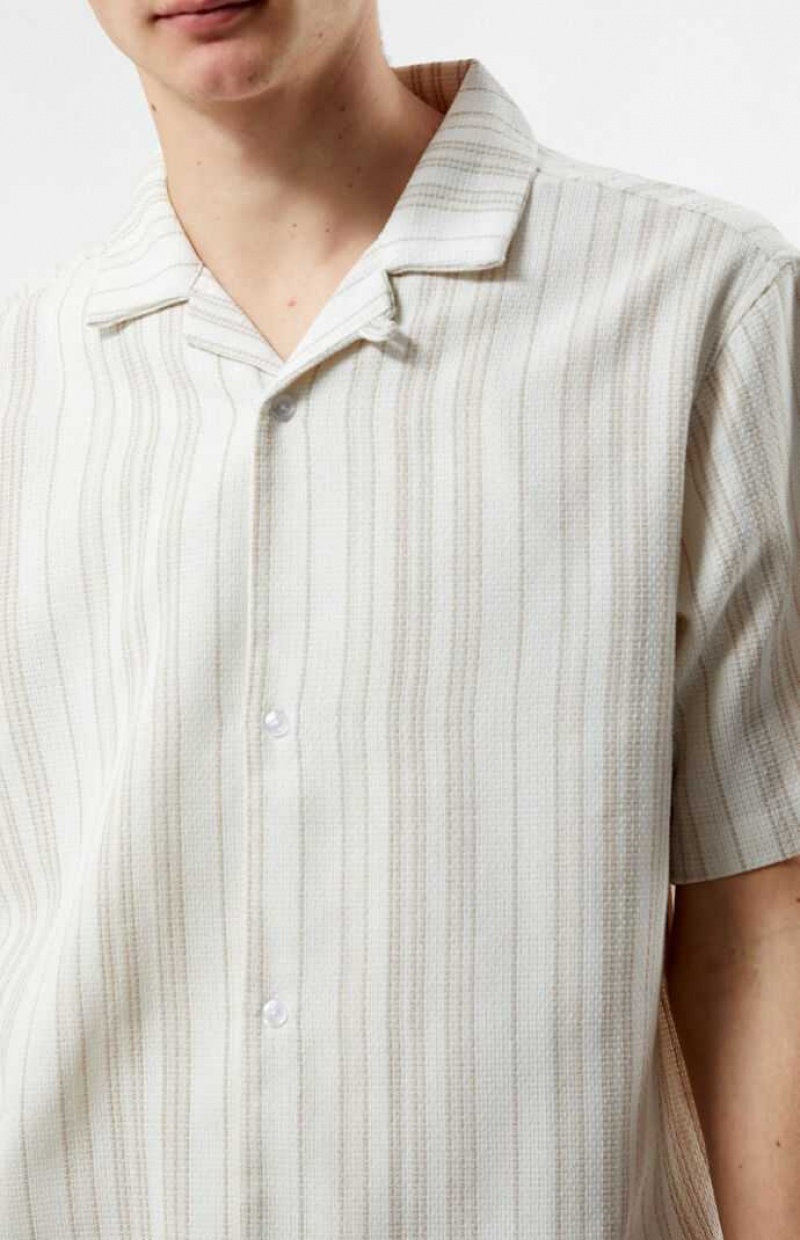 CREAM PacSun Weave Stripe Woven Camp Shirt | GUFREKO-90