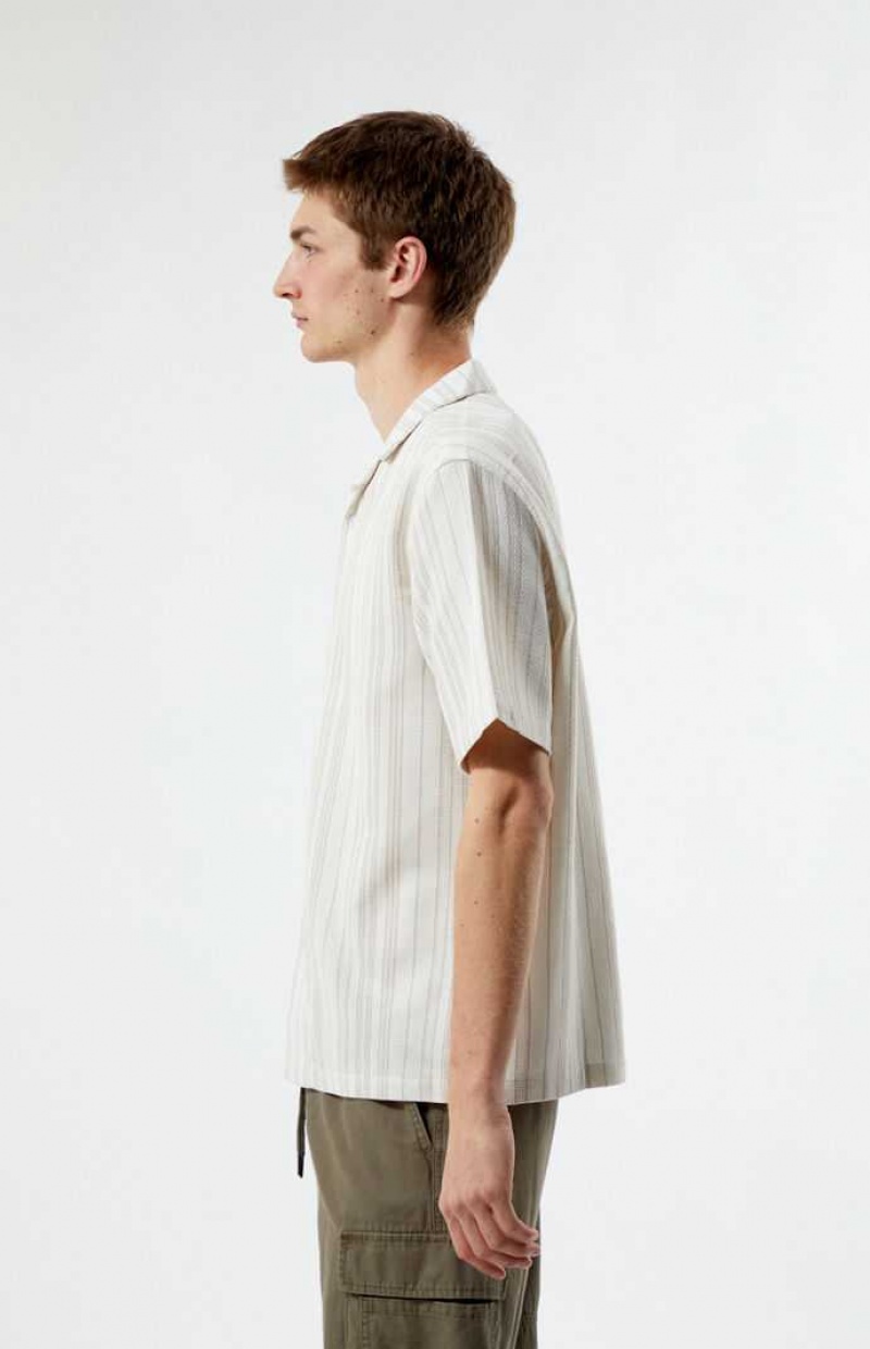 CREAM PacSun Weave Stripe Woven Camp Shirt | GUFREKO-90