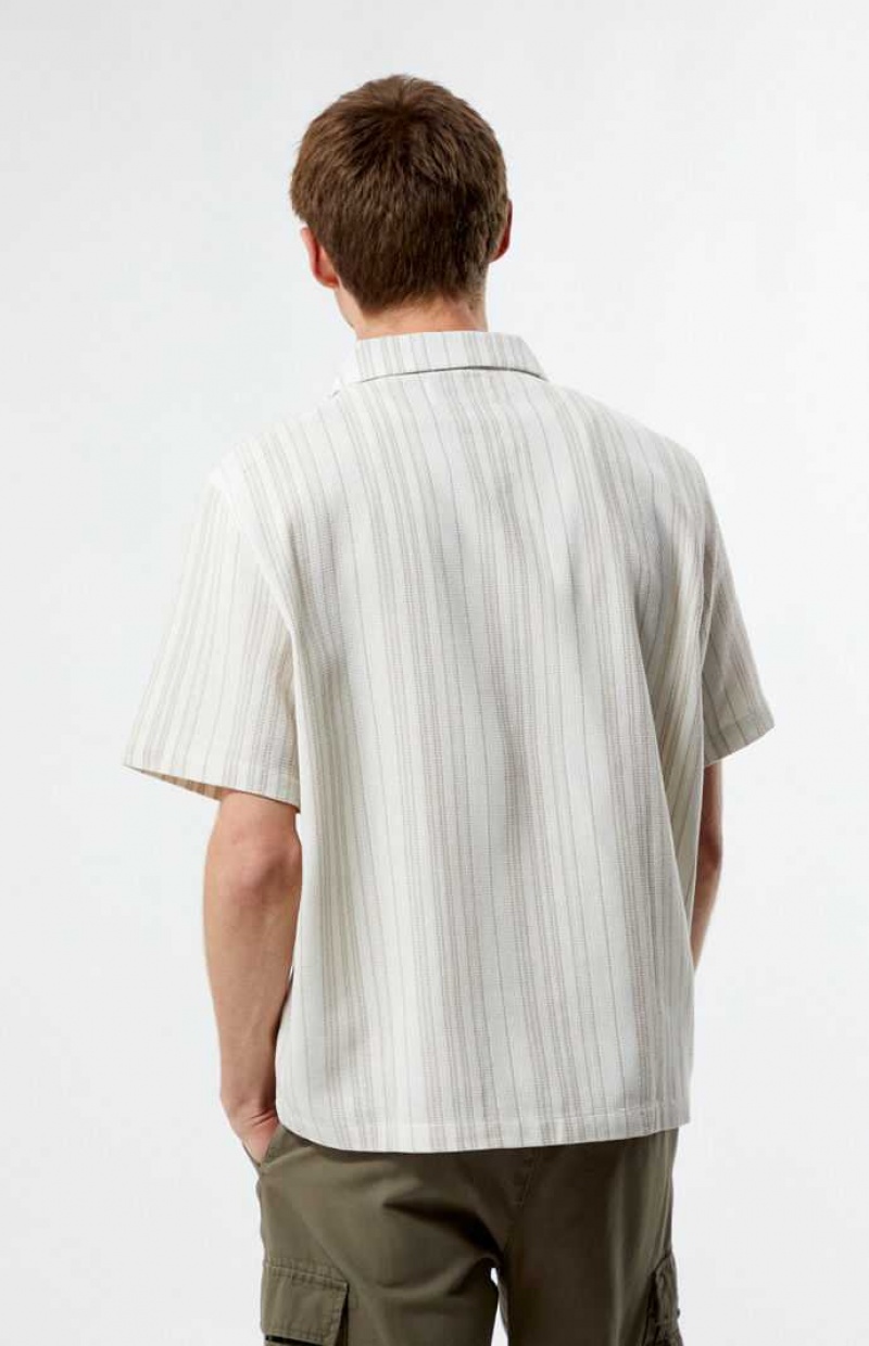 CREAM PacSun Weave Stripe Woven Camp Shirt | GUFREKO-90