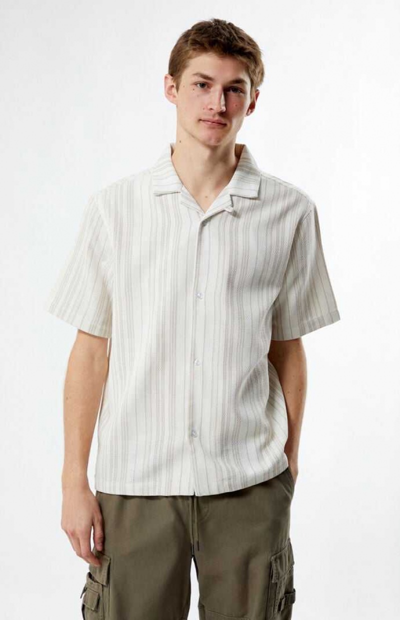 CREAM PacSun Weave Stripe Woven Camp Shirt | GUFREKO-90