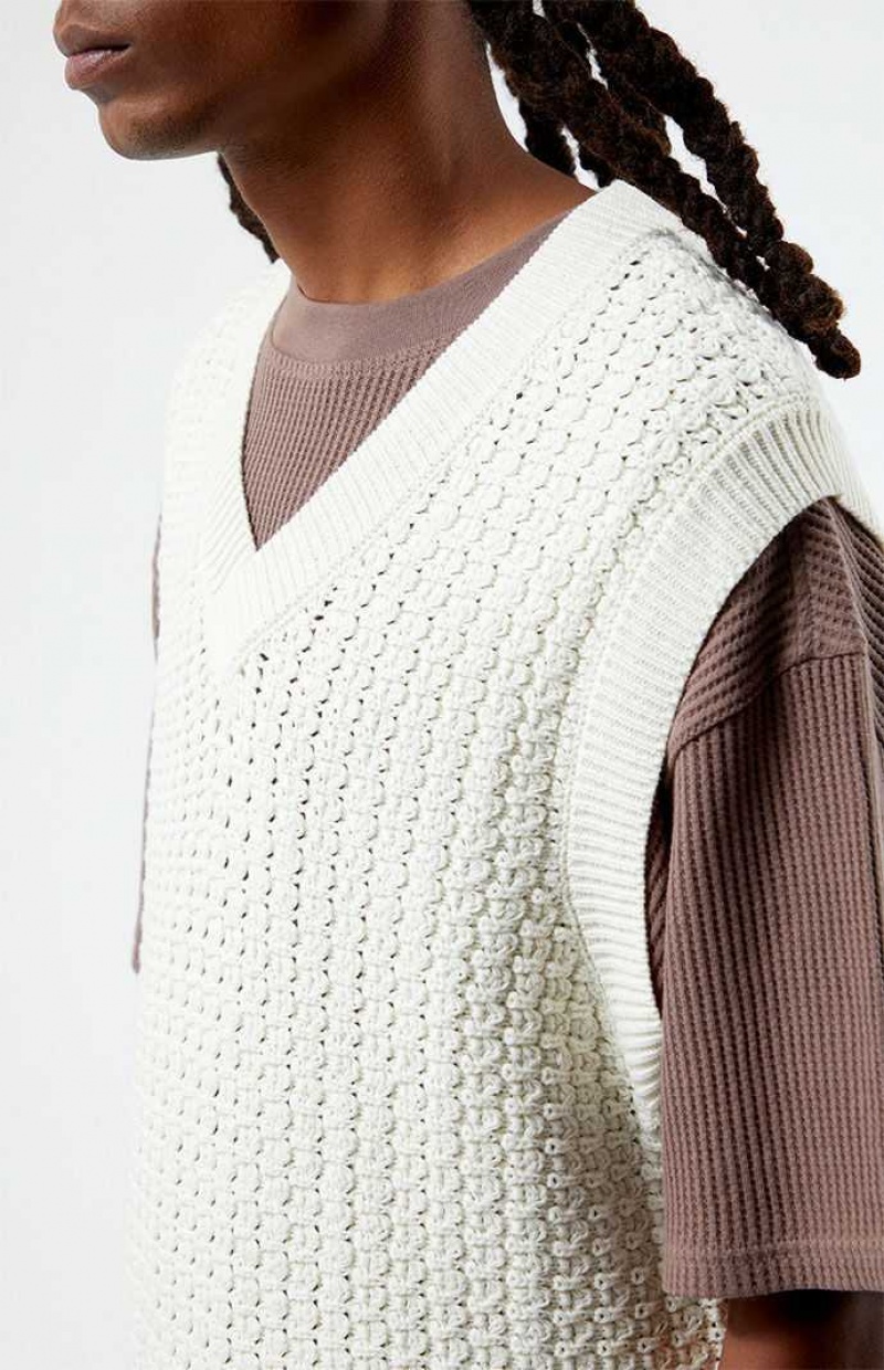 CREAM PacSun White Crochet Knit Vest | KROBTYQ-53