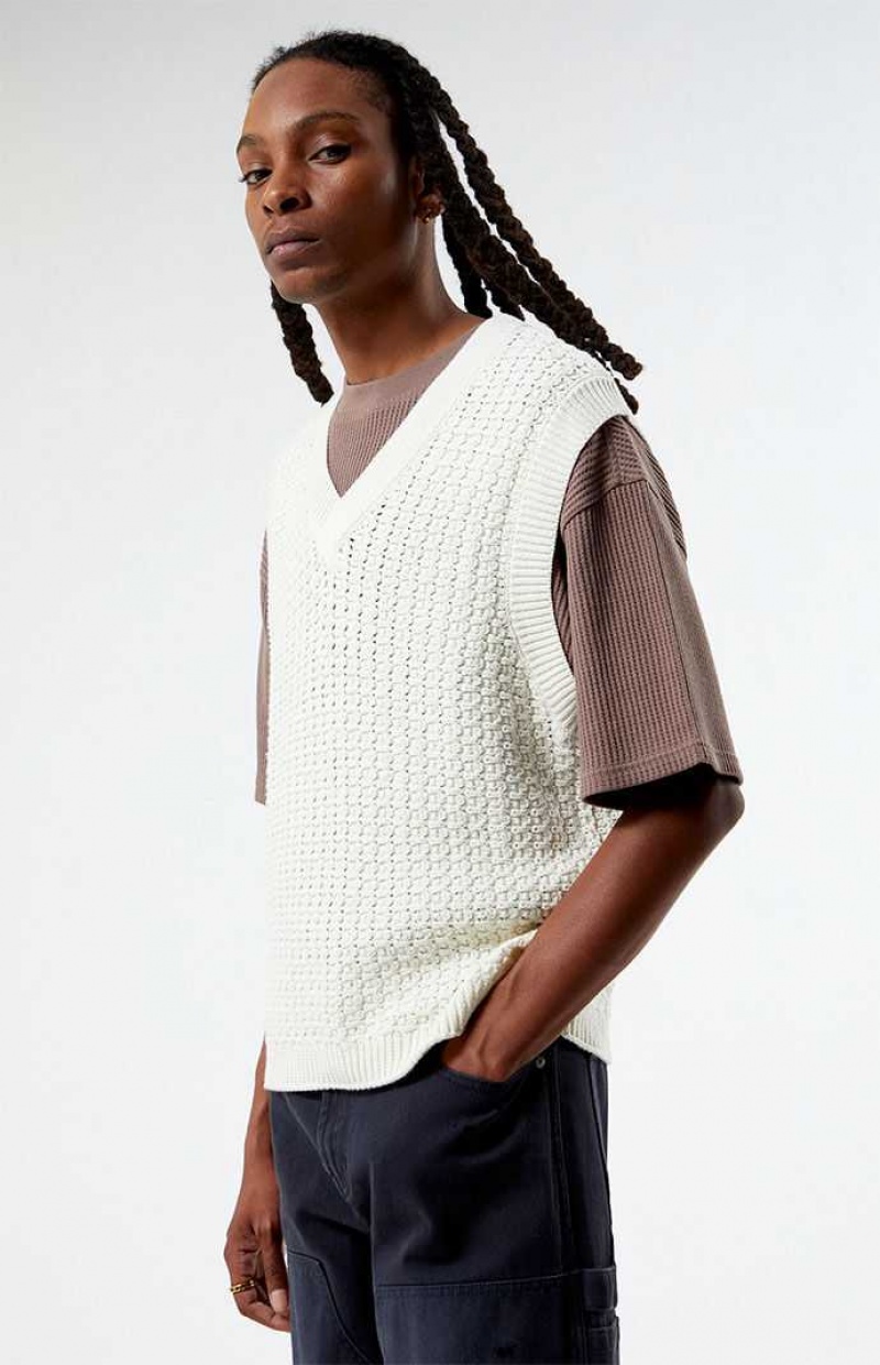 CREAM PacSun White Crochet Knit Vest | KROBTYQ-53