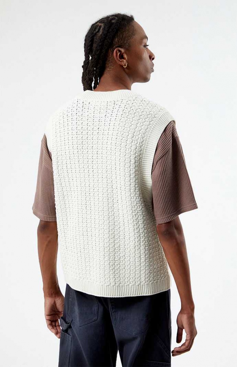 CREAM PacSun White Crochet Knit Vest | KROBTYQ-53