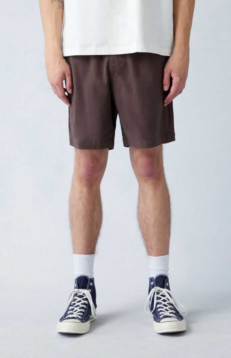 DARK BROWN PacSun Brown Reed Twill Volley Shorts | OGAWFYU-19