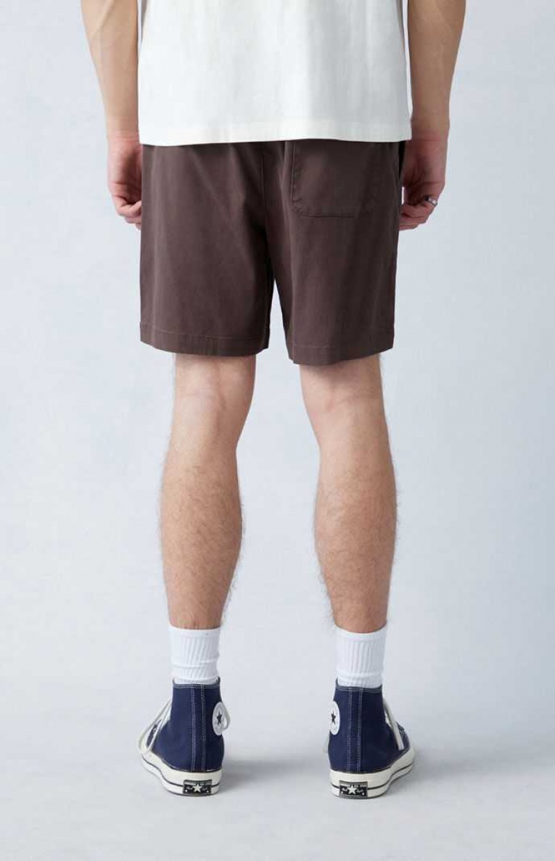 DARK BROWN PacSun Brown Reed Twill Volley Shorts | OGAWFYU-19