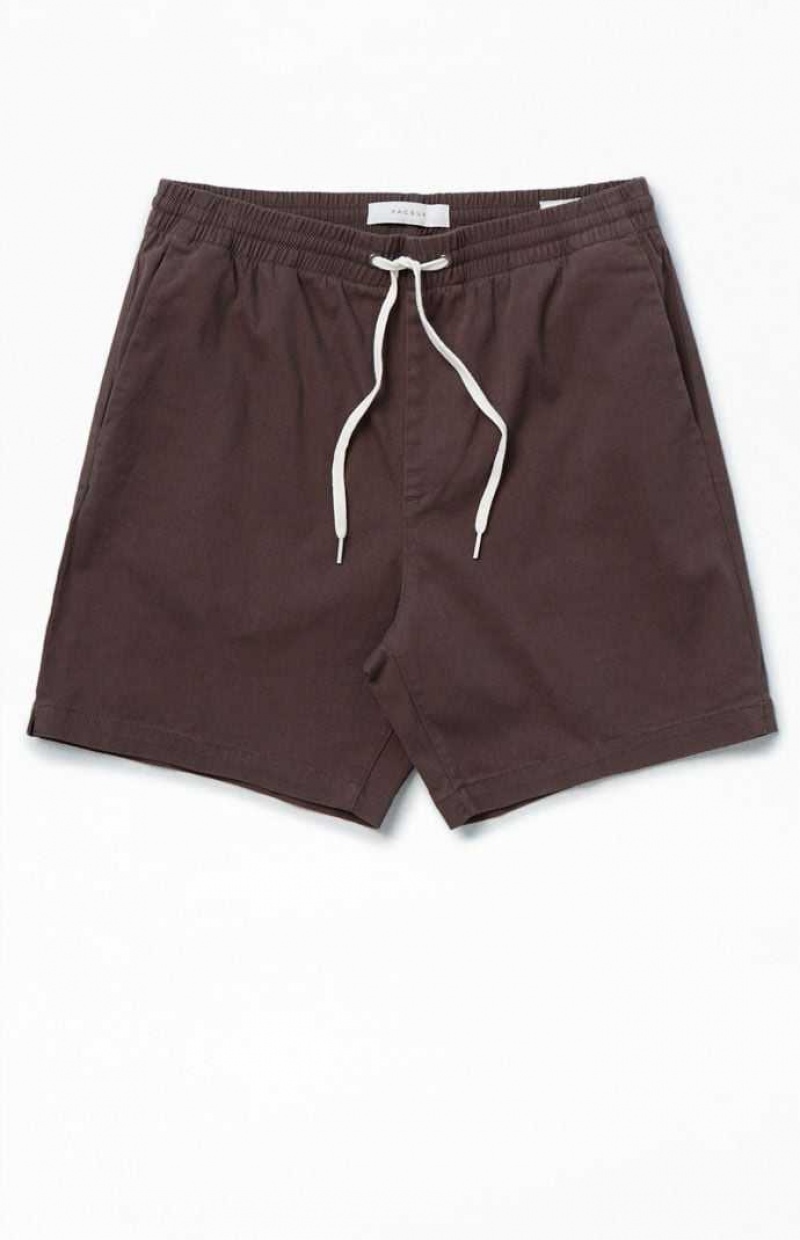 DARK BROWN PacSun Brown Reed Twill Volley Shorts | OGAWFYU-19