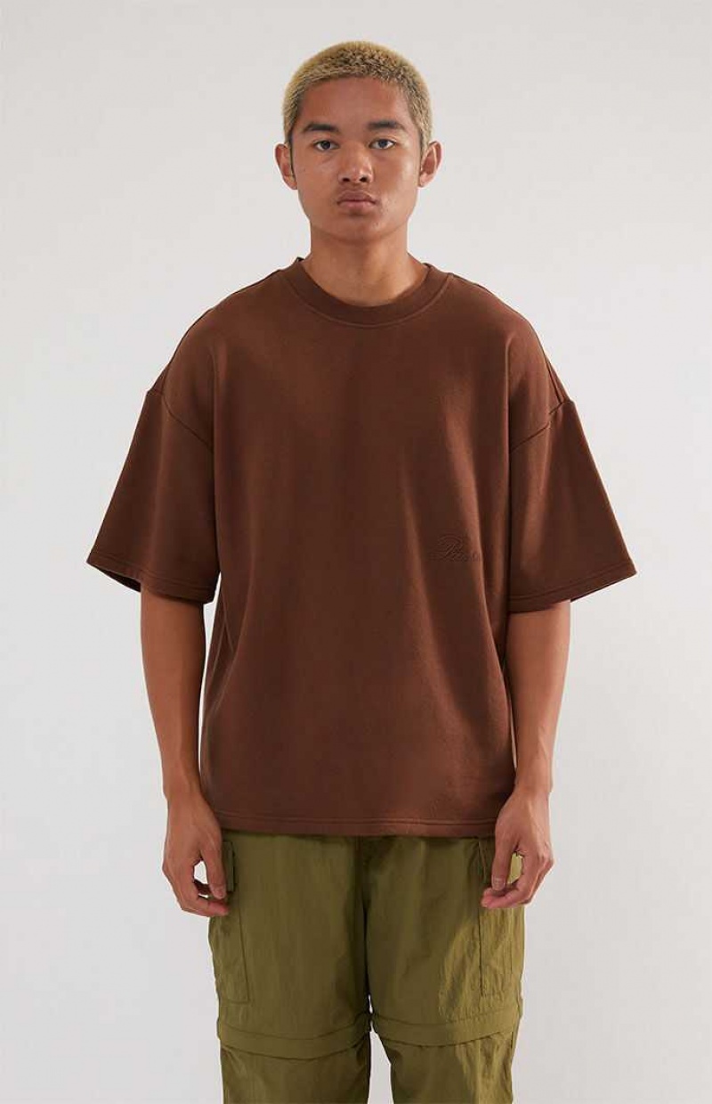 DARK BROWN PacSun Dark Brown Dive Fleece T-Shirt | NLZVYOU-86