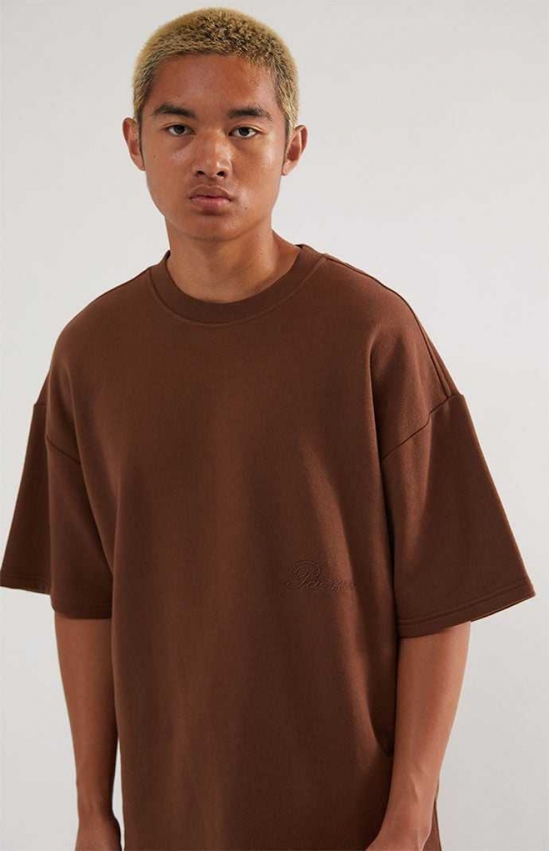 DARK BROWN PacSun Dark Brown Dive Fleece T-Shirt | NLZVYOU-86