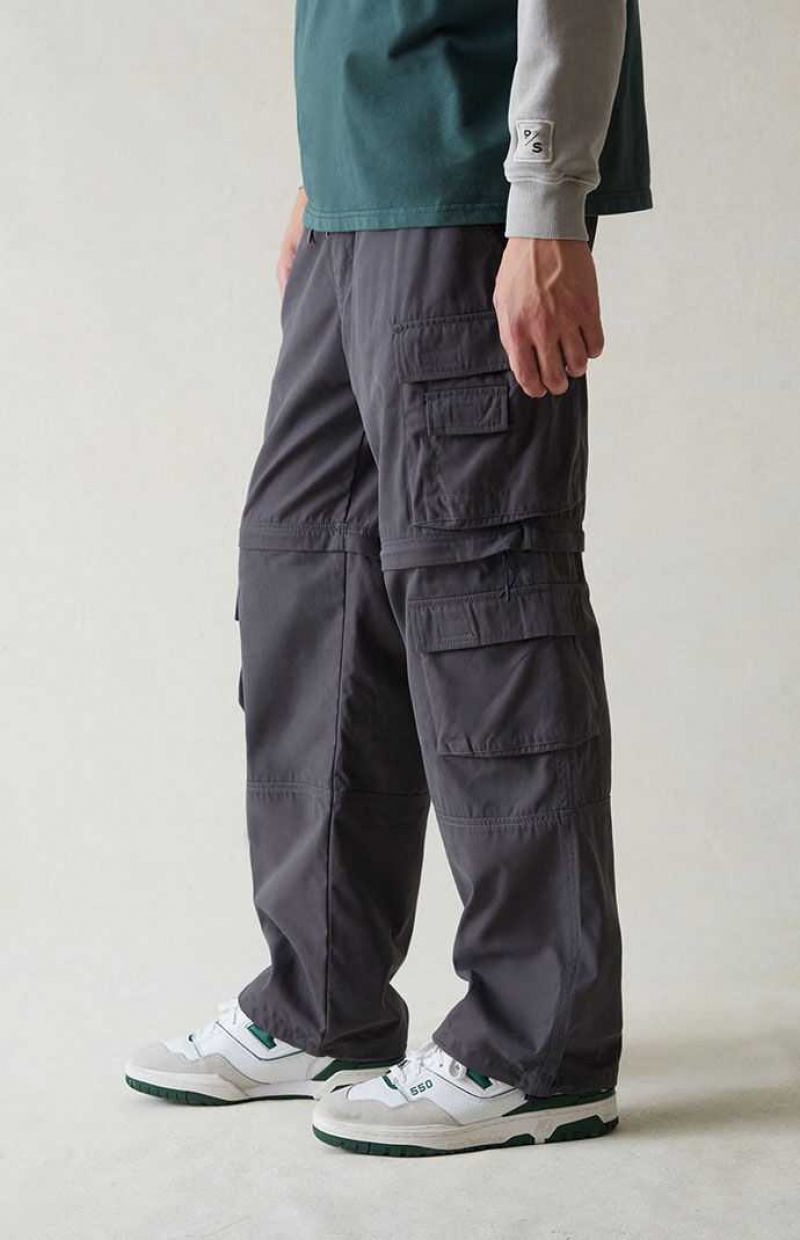 DARK GRAY PacSun Canvas Gray Baggy Zip Off Cargo Pants | IDQEKYX-32