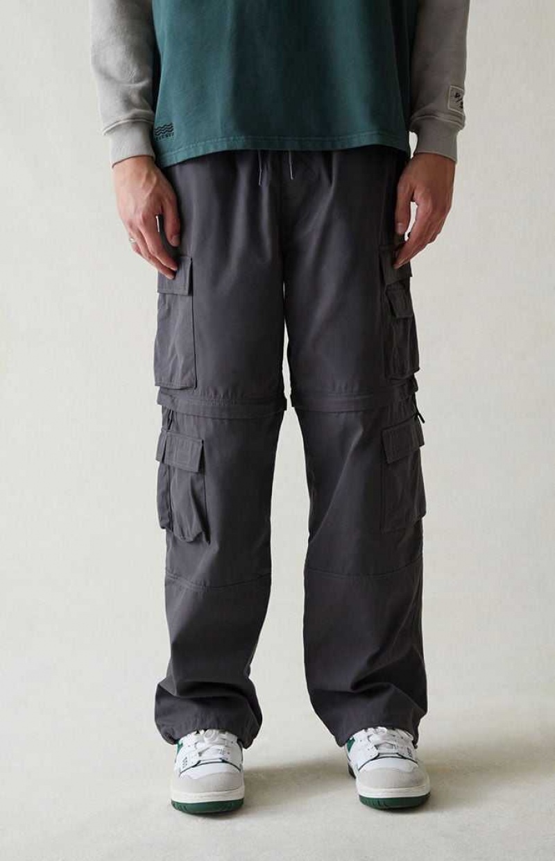 DARK GRAY PacSun Canvas Gray Baggy Zip Off Cargo Pants | IDQEKYX-32