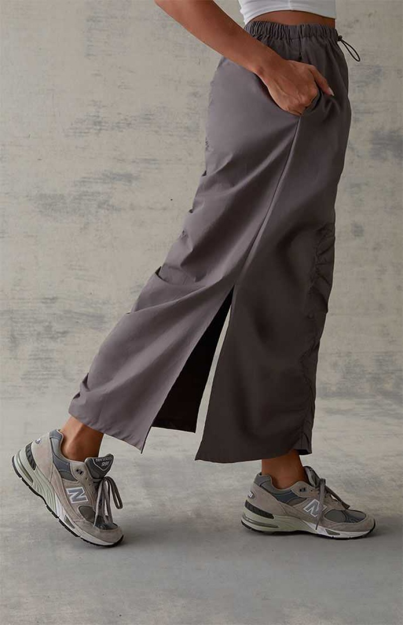 DARK GRAY PacSun Cinched Front Midi Skirt | YWFVJAS-18