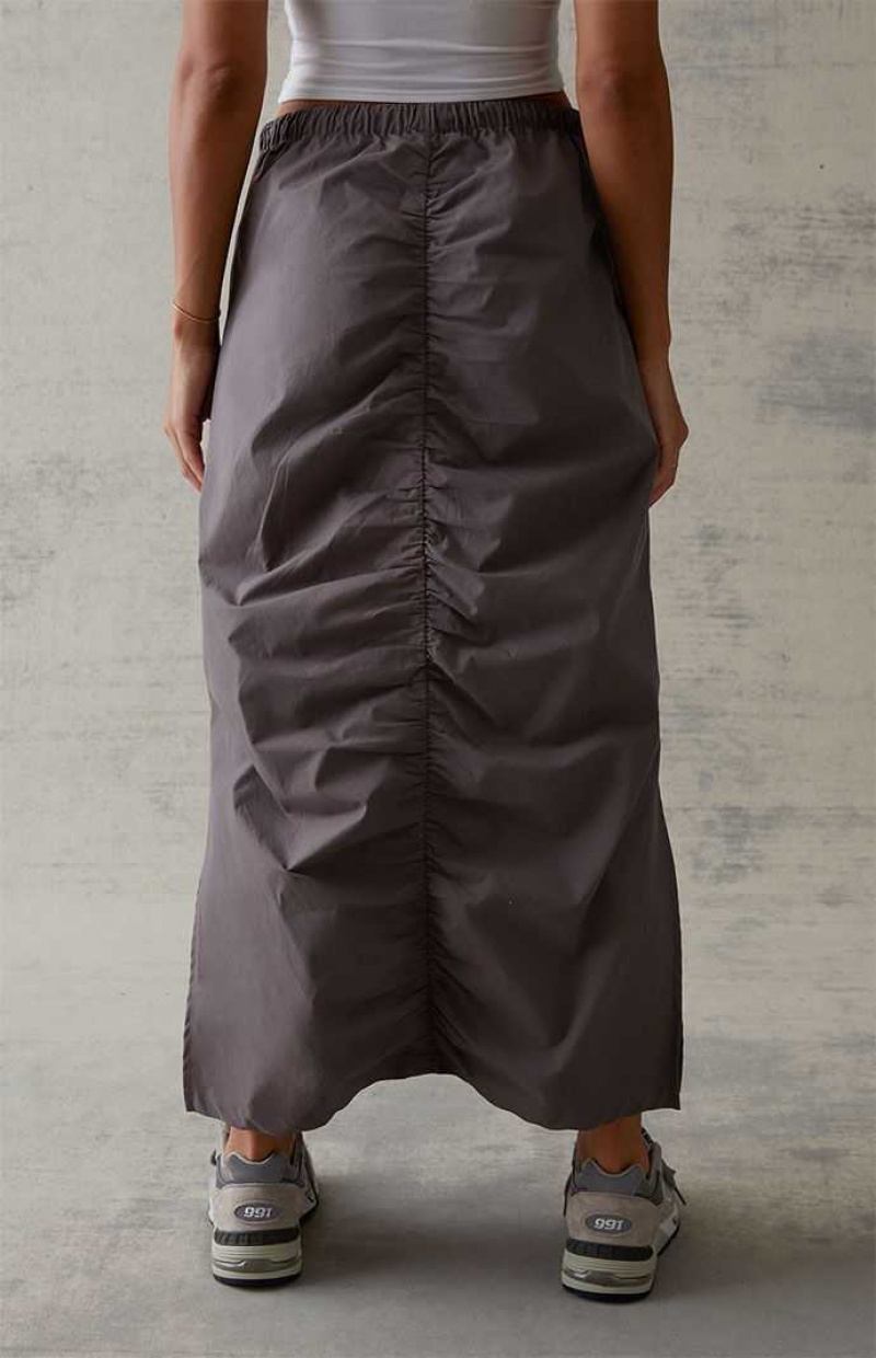 DARK GRAY PacSun Cinched Front Midi Skirt | YWFVJAS-18