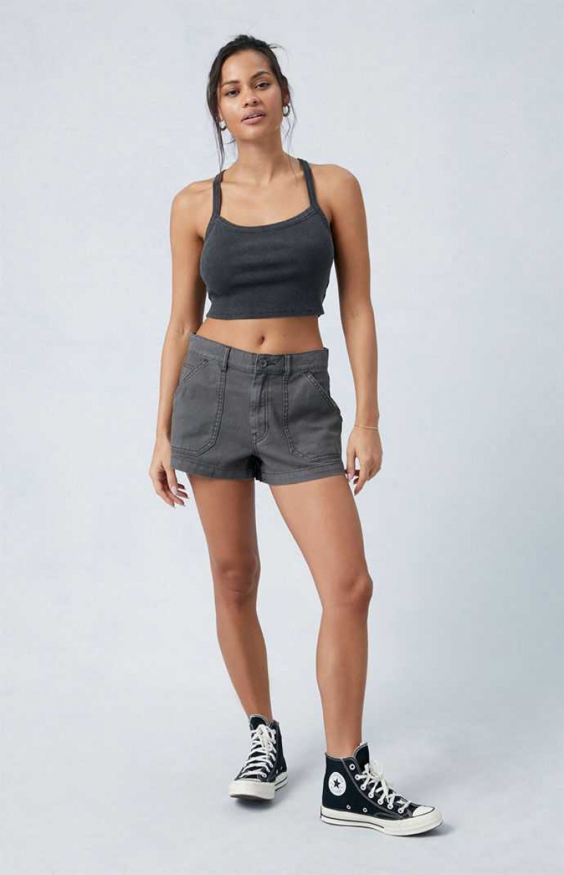 DARK GRAY PacSun Dark Gray Mid Rise Slouchy Workwear Shorts | EZPSOFR-98