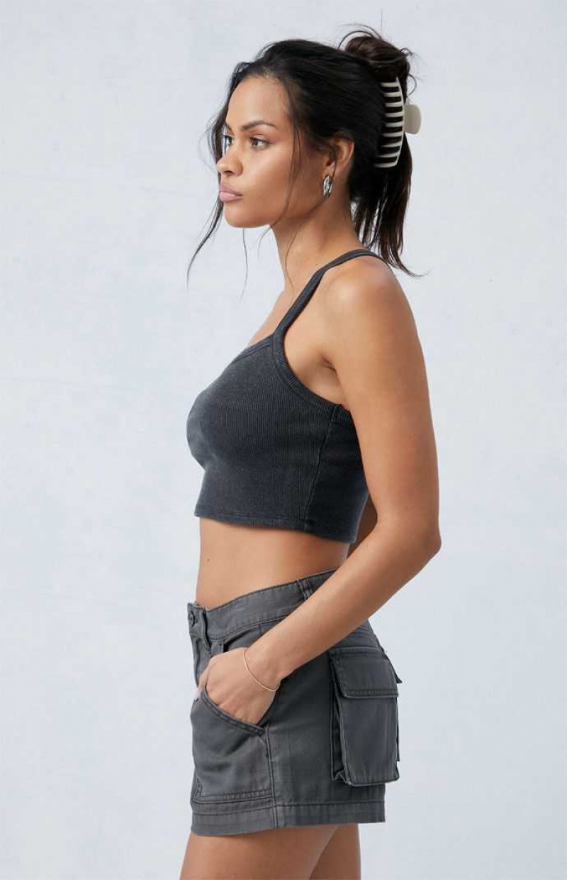 DARK GRAY PacSun Dark Gray Mid Rise Slouchy Workwear Shorts | EZPSOFR-98