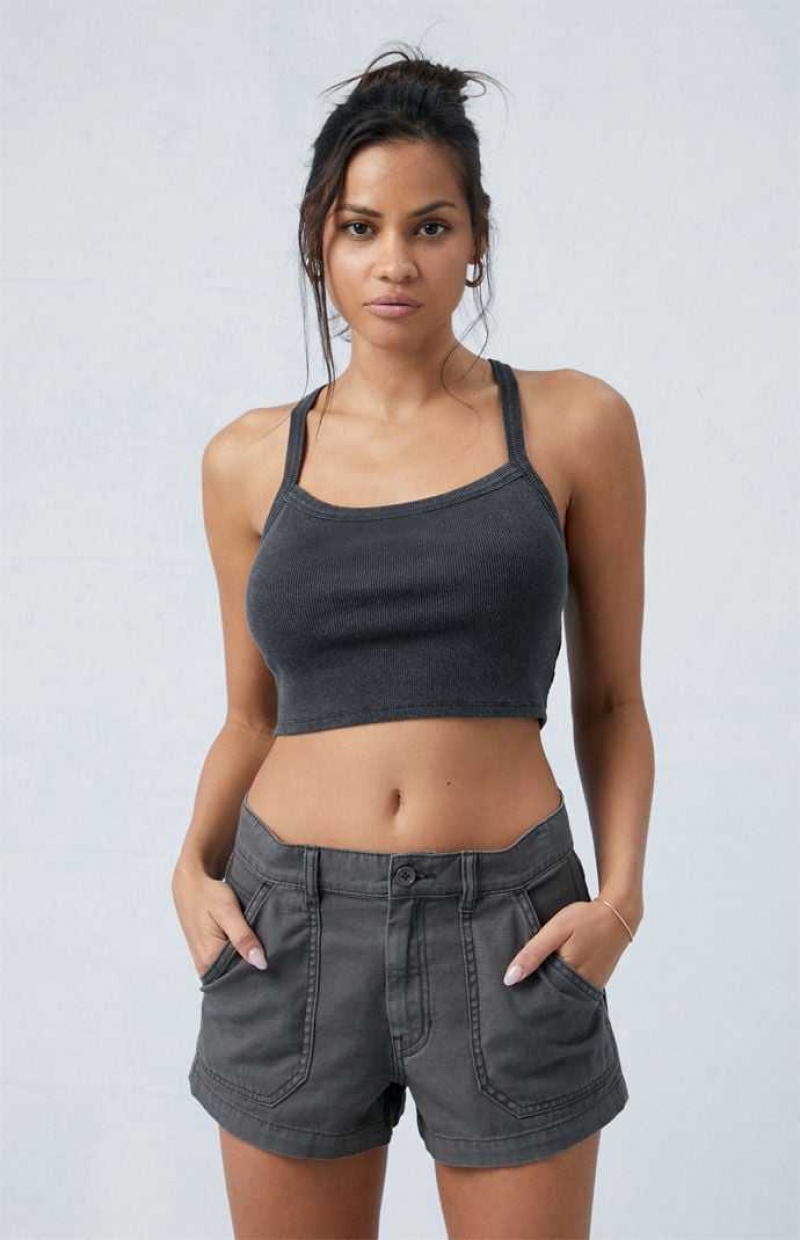 DARK GRAY PacSun Dark Gray Mid Rise Slouchy Workwear Shorts | EZPSOFR-98