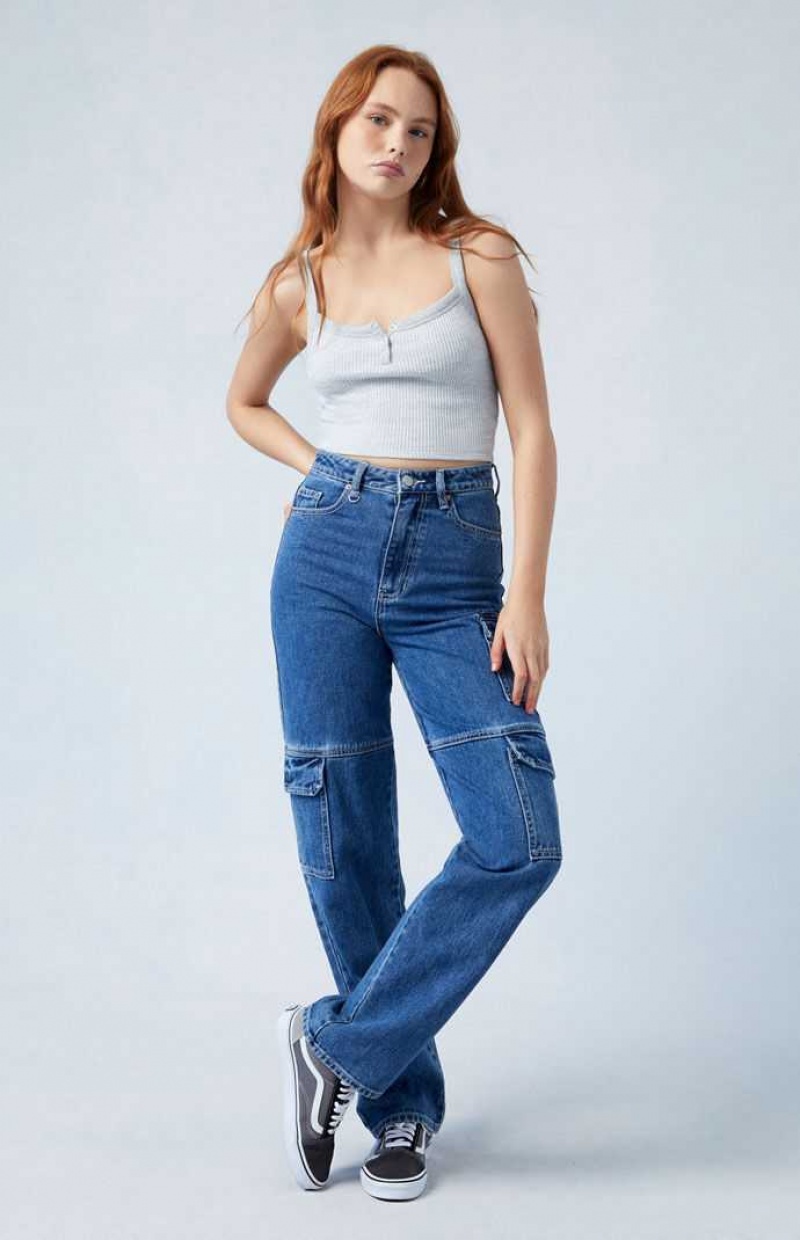 DARK INDIGO PacSun Dark Indigo '90s Boyfriend Cargo Jeans | NGFJASE-54