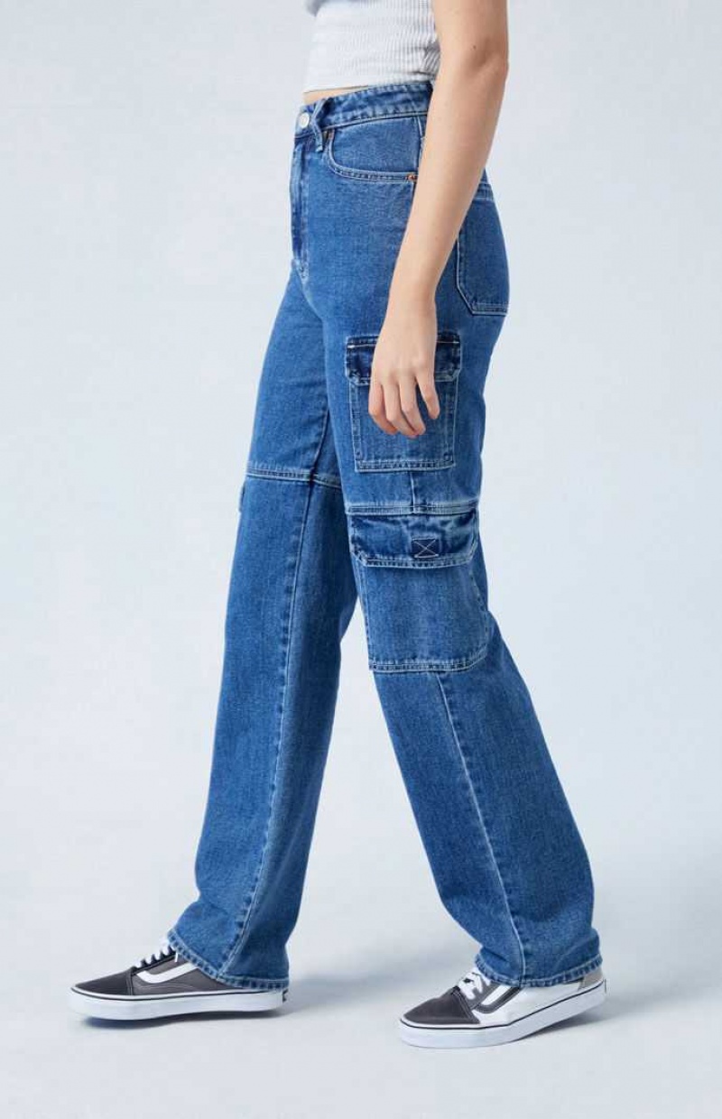 DARK INDIGO PacSun Dark Indigo '90s Boyfriend Cargo Jeans | NGFJASE-54