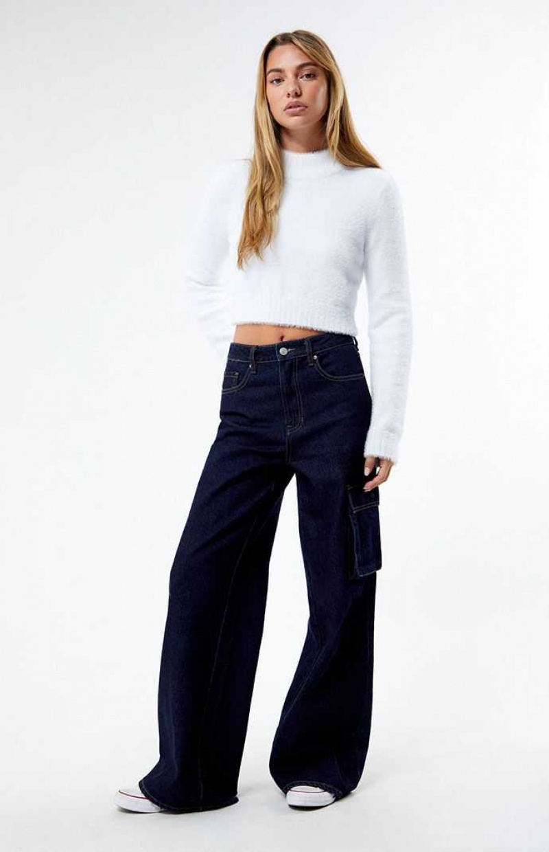 DARK INDIGO PacSun Eco Dark Indigo High Waisted Wide Leg Cargo Jeans | ZXQLNIB-40