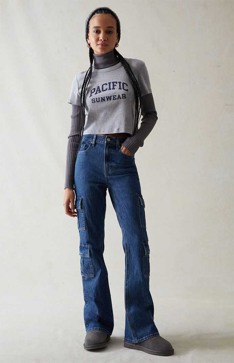 DARK INDIGO PacSun Eco Stretch Dark Indigo High Waisted Bootcut Jeans | NJKOGWI-81