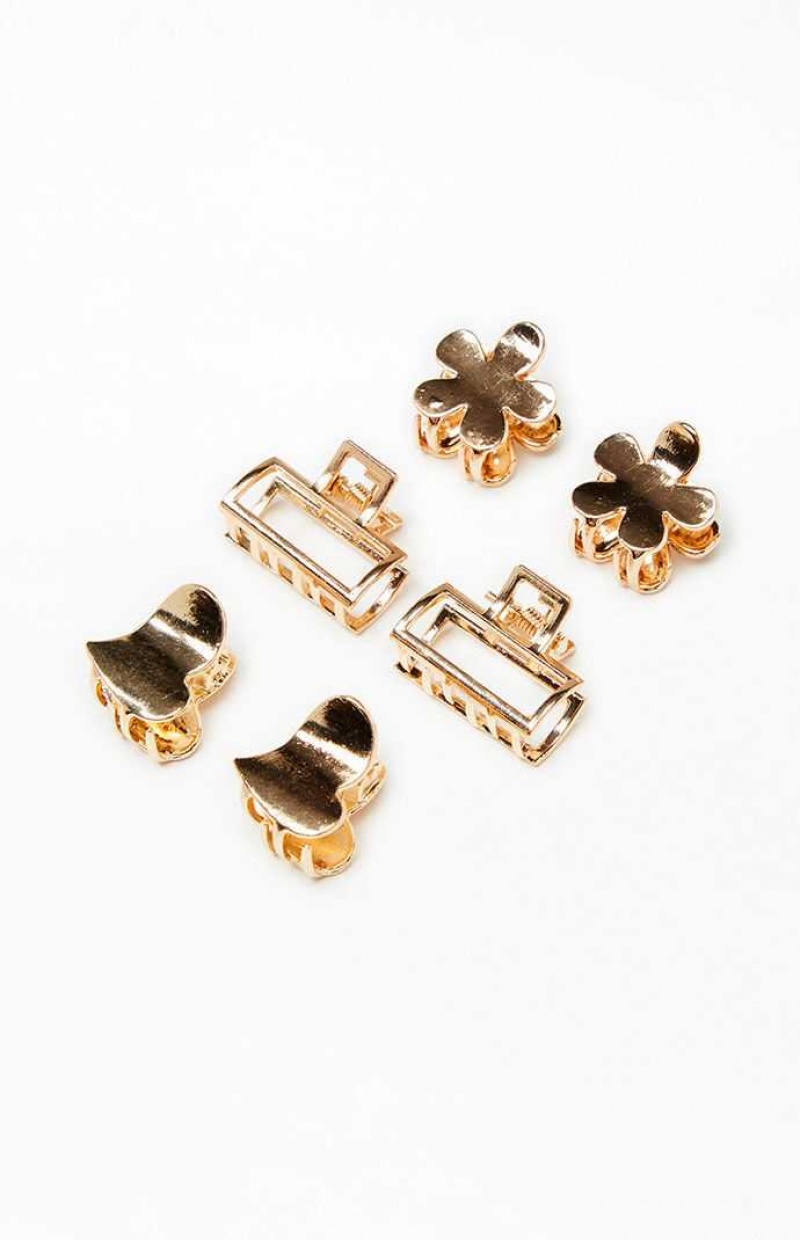 GOLD PacSun 6 Pack Tony Heart Hair Claw Clips | ZTQPGLB-34