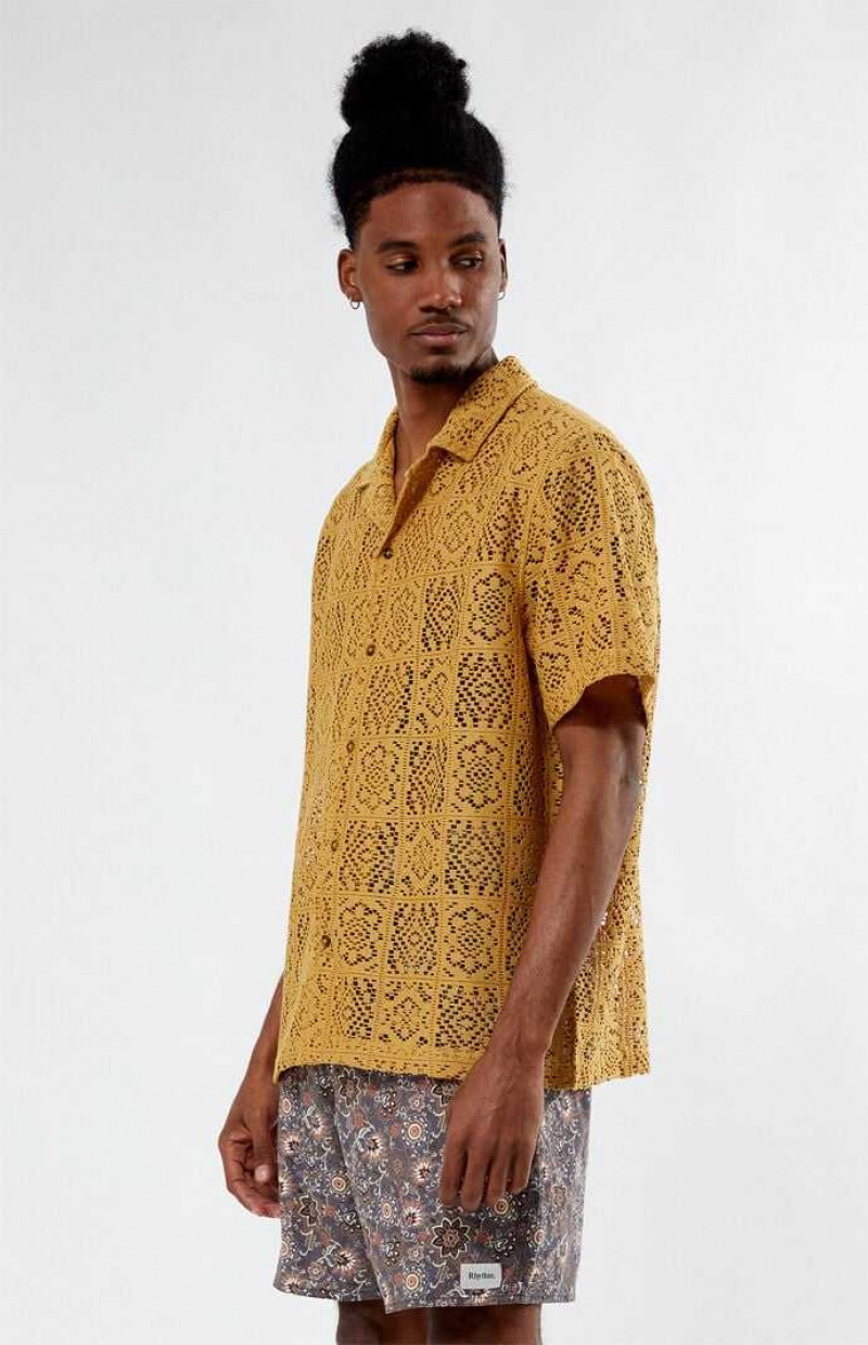 GOLD PacSun Bloom Oversized Camp Shirt | CVMHIYO-57