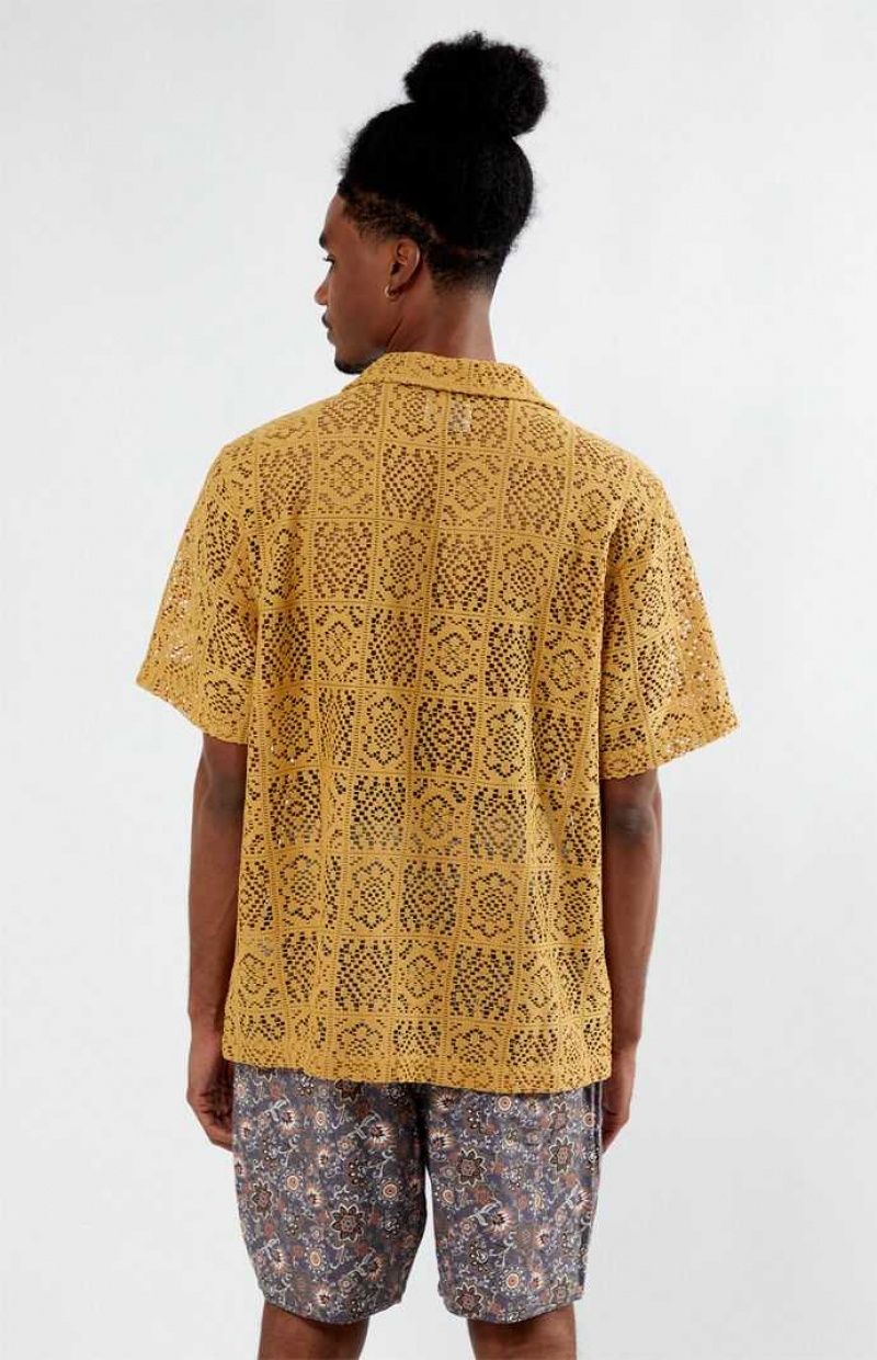 GOLD PacSun Bloom Oversized Camp Shirt | CVMHIYO-57