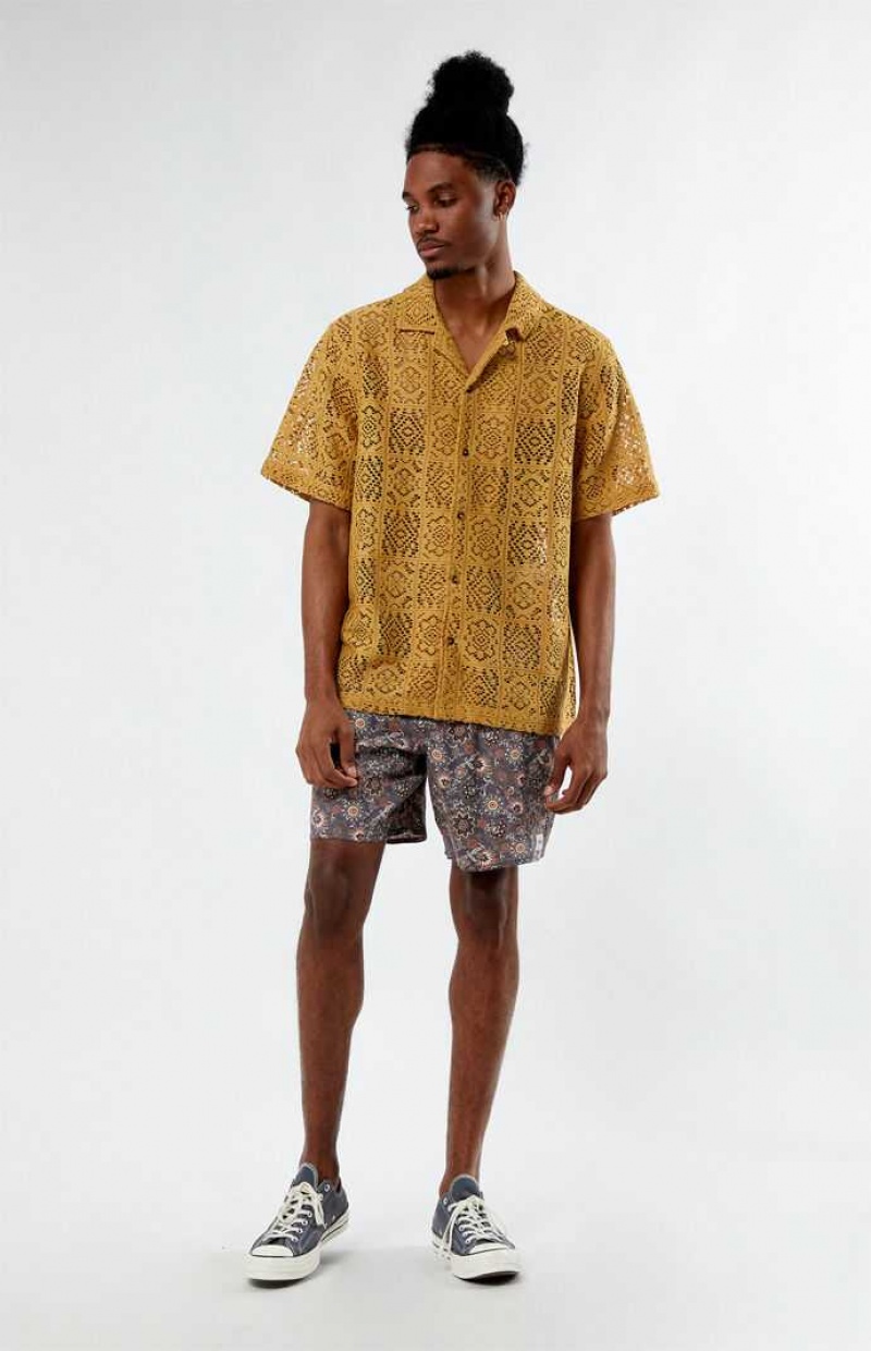 GOLD PacSun Bloom Oversized Camp Shirt | CVMHIYO-57