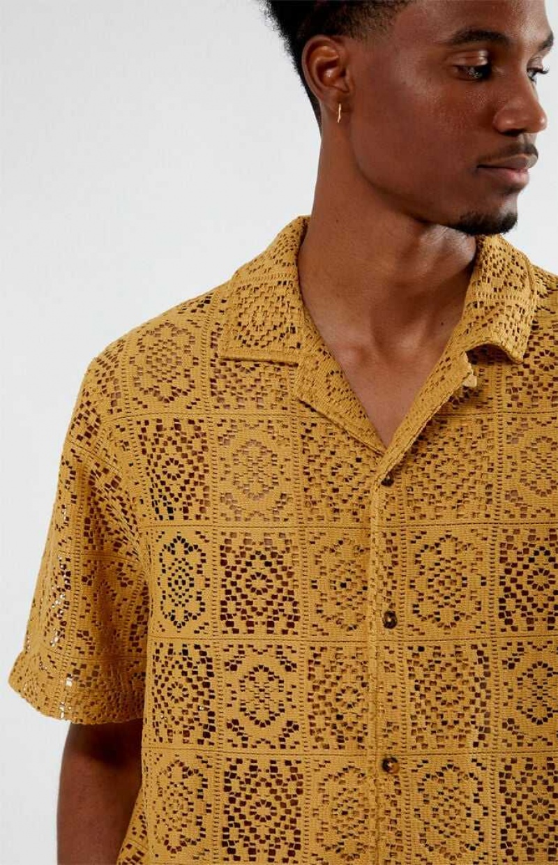 GOLD PacSun Bloom Oversized Camp Shirt | CVMHIYO-57