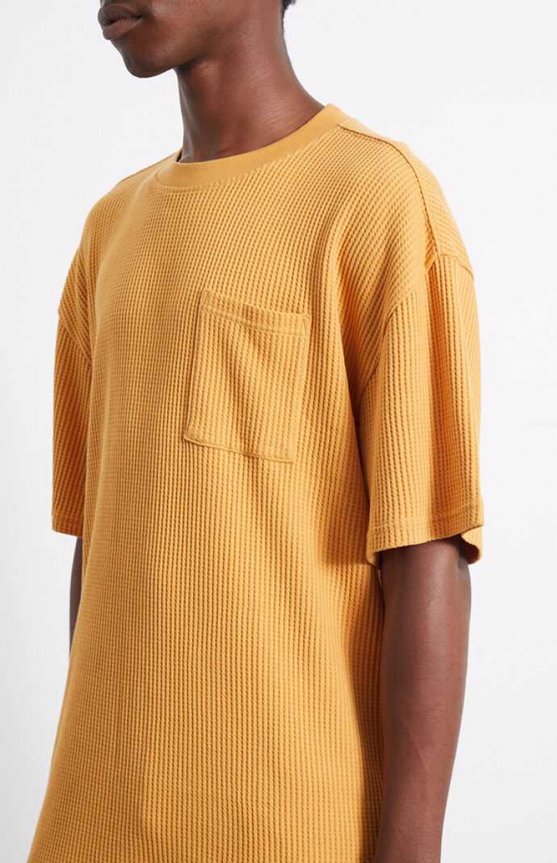 GOLD PacSun Gold Boxy Waffle T-Shirt | SVFMXLZ-06