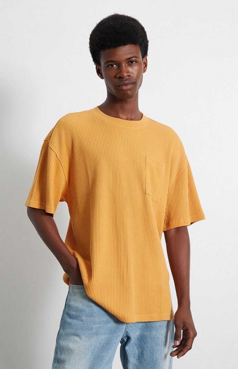 GOLD PacSun Gold Boxy Waffle T-Shirt | SVFMXLZ-06