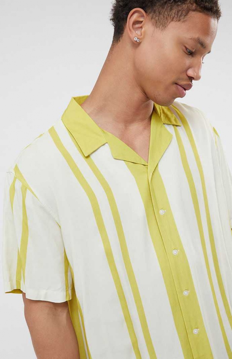 GOLD PacSun Gold Nouveau Stripe Woven Camp Shirt | WUMYXRP-97