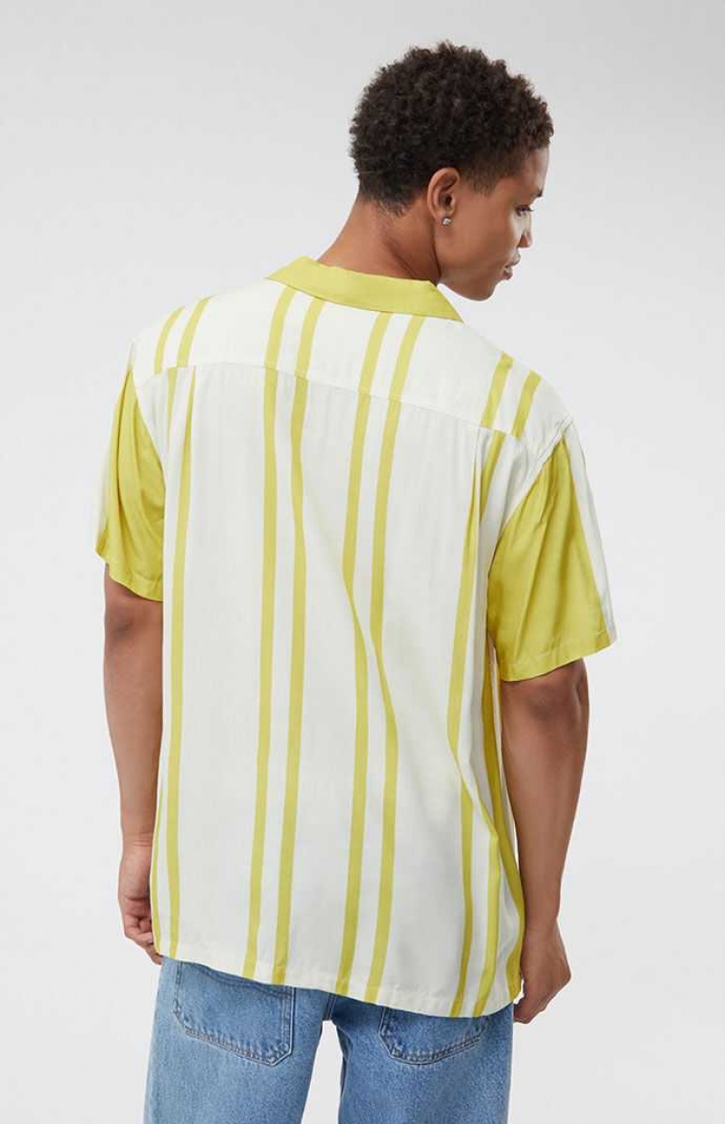 GOLD PacSun Gold Nouveau Stripe Woven Camp Shirt | WUMYXRP-97