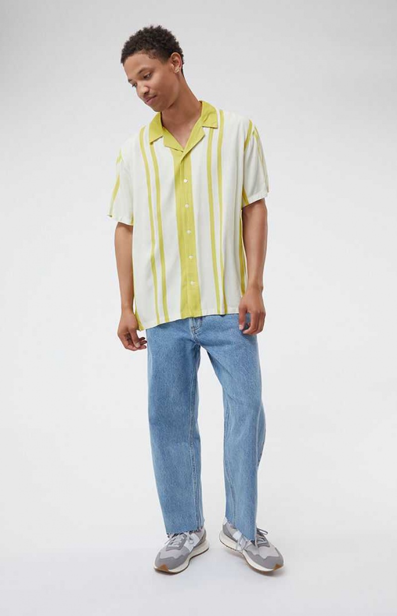 GOLD PacSun Gold Nouveau Stripe Woven Camp Shirt | WUMYXRP-97