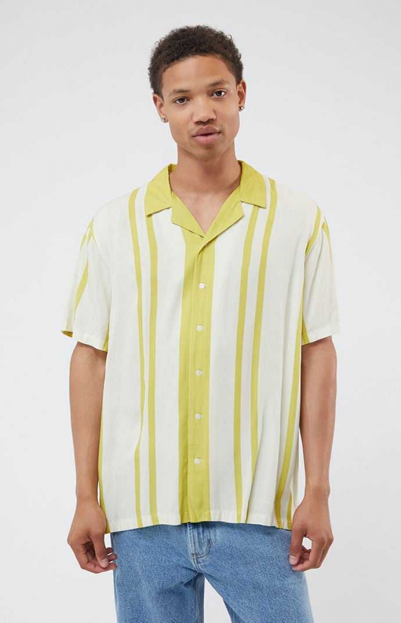 GOLD PacSun Gold Nouveau Stripe Woven Camp Shirt | WUMYXRP-97