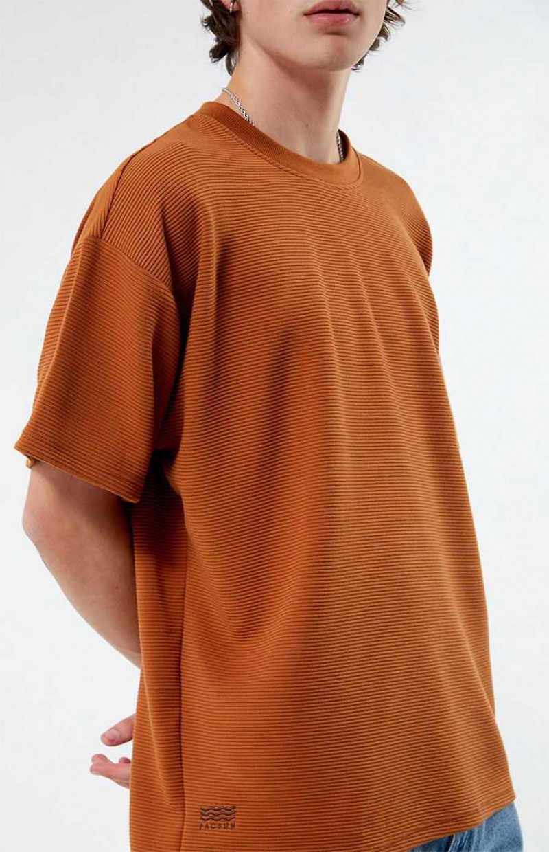 GOLD PacSun Gold Ribbed Oversized T-Shirt | ACBPWFR-86