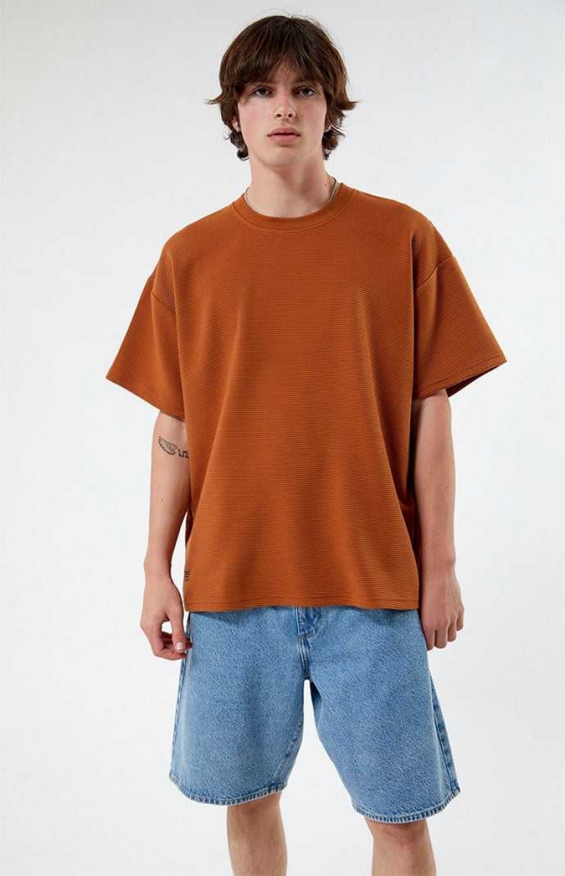 GOLD PacSun Gold Ribbed Oversized T-Shirt | ACBPWFR-86