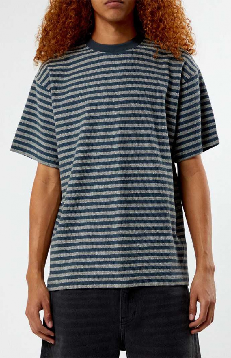 GRAY PacSun Compass Striped Texture T-Shirt | OGPZLWN-72