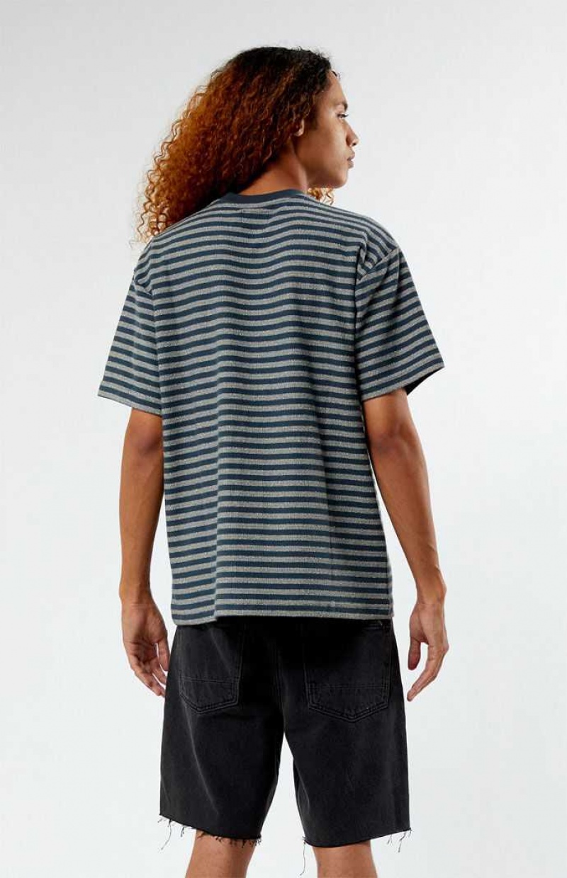 GRAY PacSun Compass Striped Texture T-Shirt | OGPZLWN-72