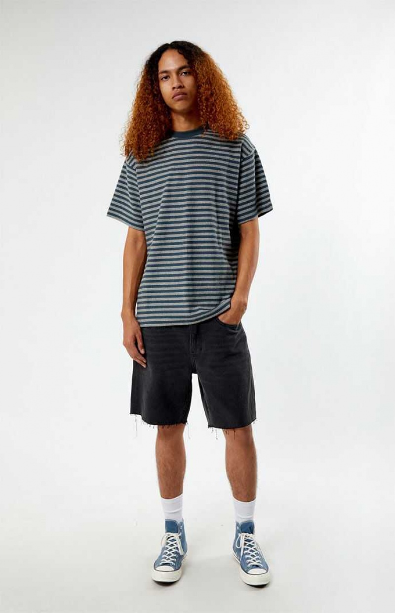 GRAY PacSun Compass Striped Texture T-Shirt | OGPZLWN-72