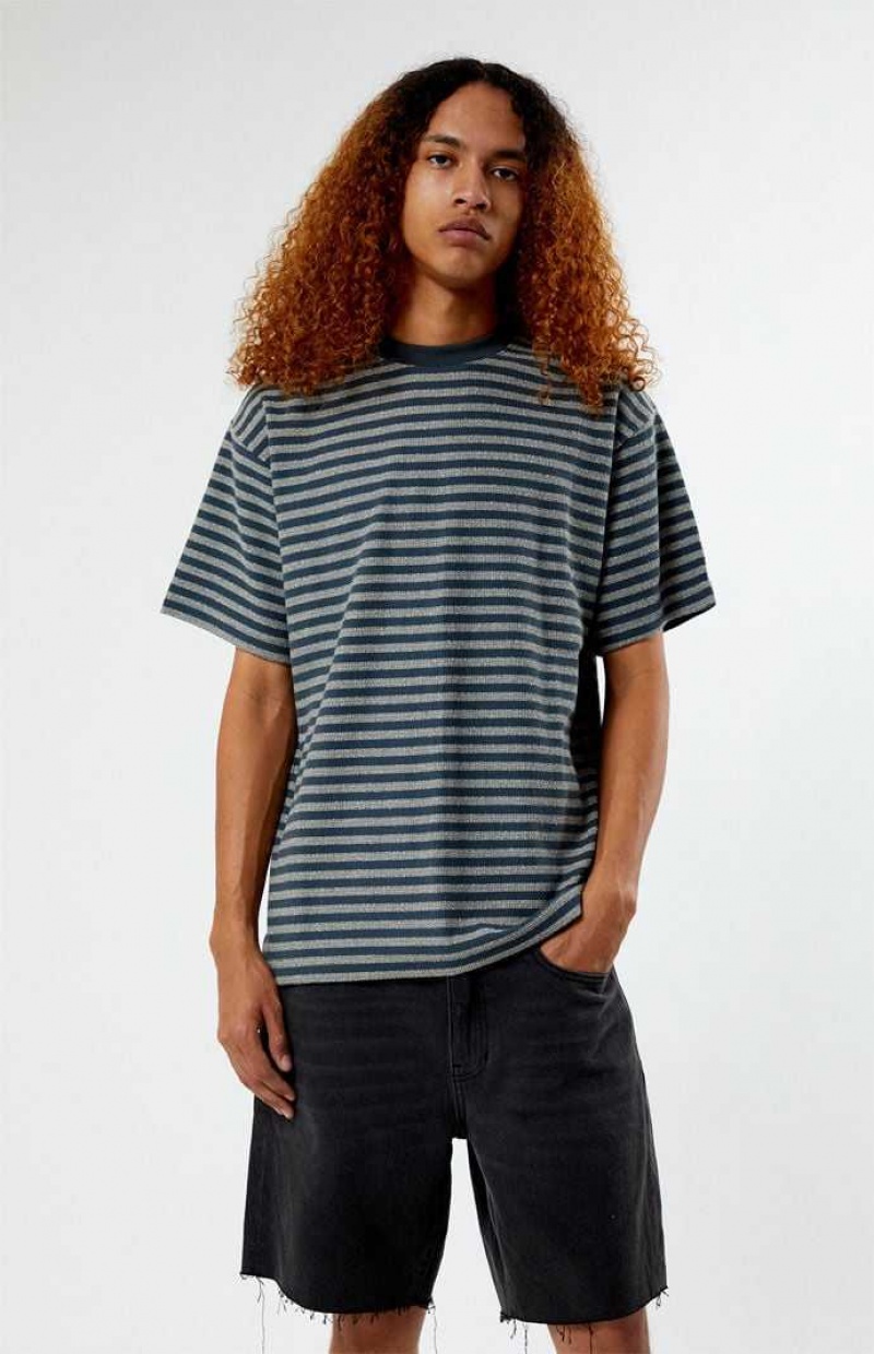 GRAY PacSun Compass Striped Texture T-Shirt | OGPZLWN-72