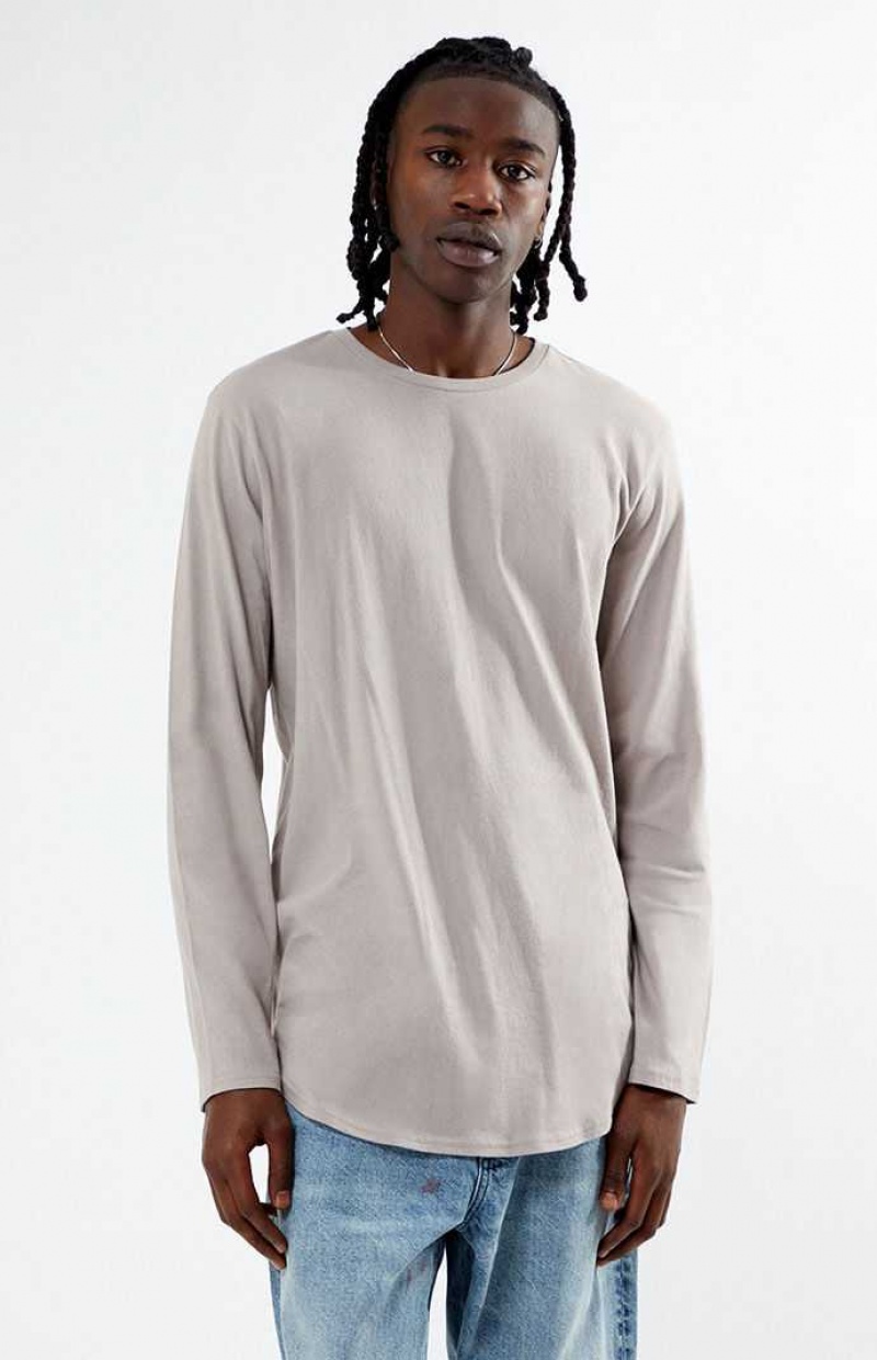 GRAY PacSun Gray Basic Solid Scallop Long Sleeve T-Shirt | IPZSRCU-25