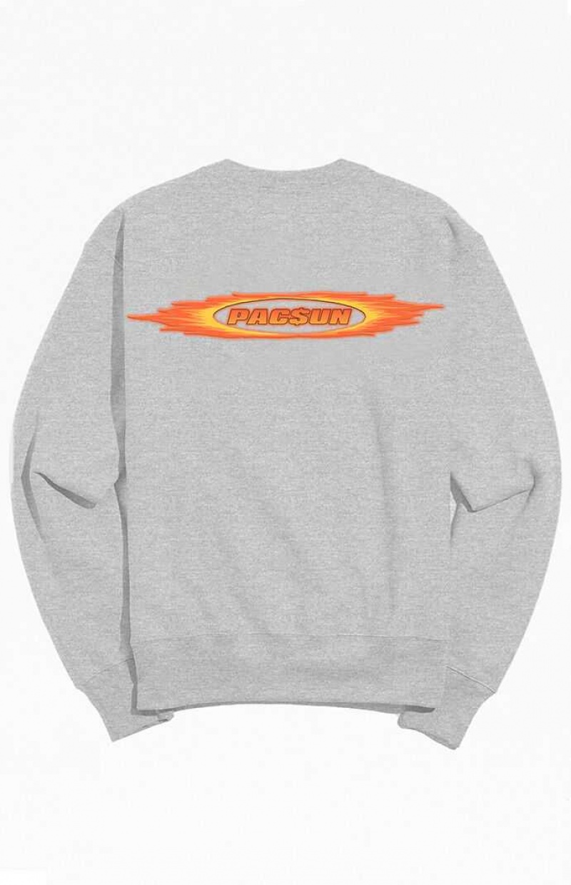 GRAY PacSun Gray Flames Logo Crew Neck Sweatshirt | SLRMEHY-49