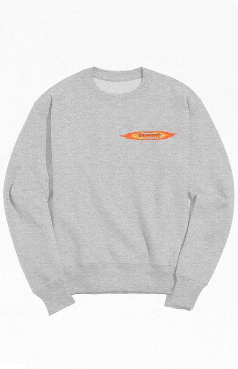 GRAY PacSun Gray Flames Logo Crew Neck Sweatshirt | SLRMEHY-49