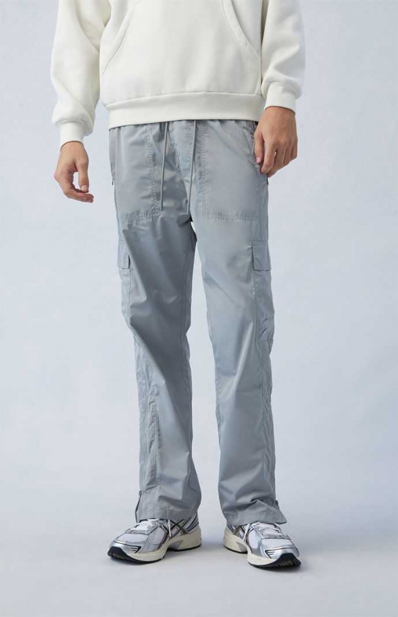 GRAY PacSun Gray Nylon Straight Cargo Pants | MKWVLHQ-09