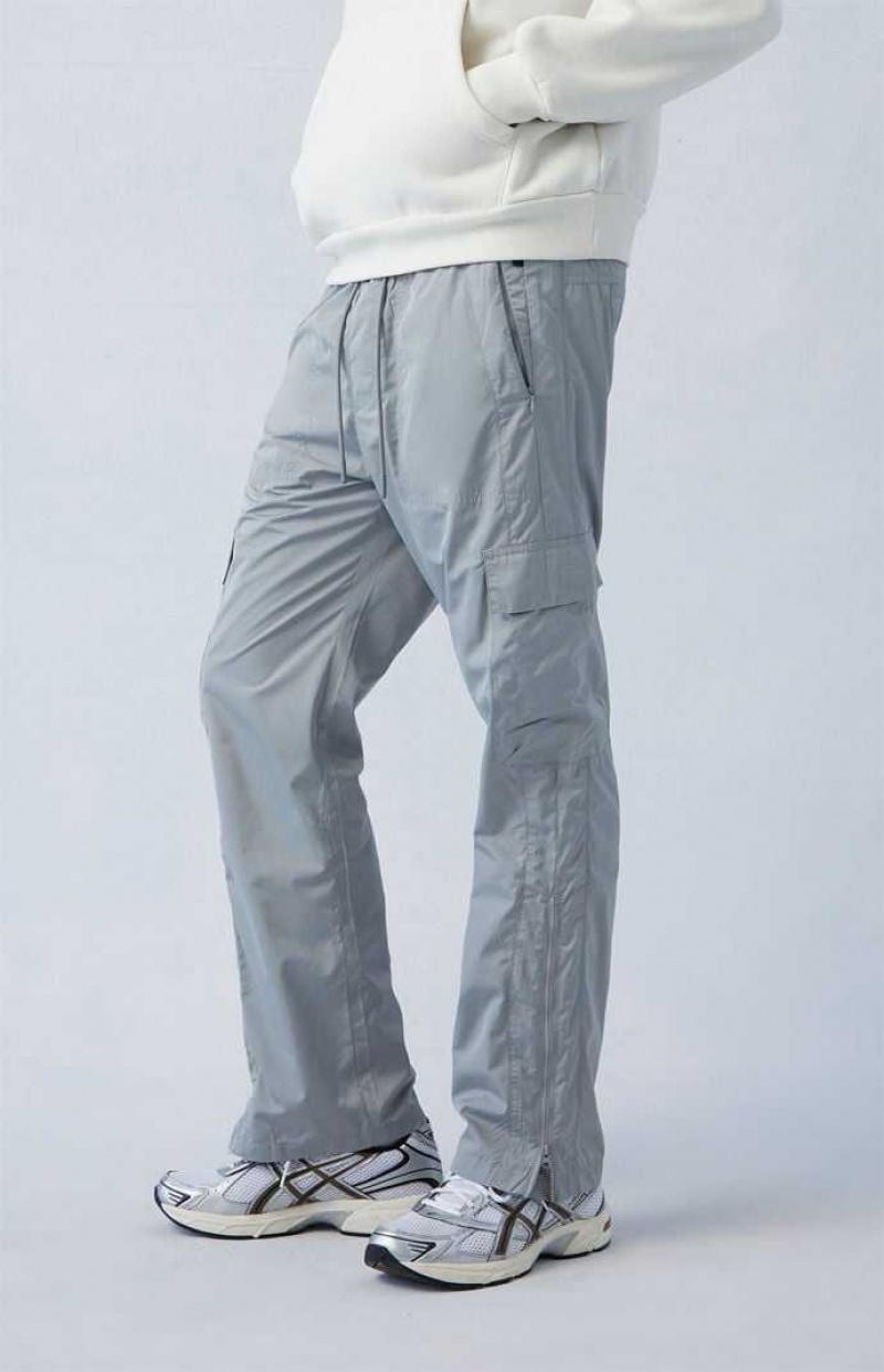 GRAY PacSun Gray Nylon Straight Cargo Pants | MKWVLHQ-09